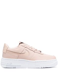 Modern Pink Sneakers With Cushioned Footbed, Modern Pink Nike Sneakers, Pink Sneakers With Textured Sole For Streetwear, Nike Air Force 1 With Embossed Logo, Nike Air Force 1 Sporty Shoes With Embossed Logo, Nike Air Force 1 High-top Leather With Logo Patch, Sporty Nike Air Force 1 With Embossed Logo, Nike Lace-up Sneakers With Embossed Logo, Pink Nike Air Force 1 Synthetic