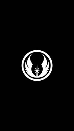 the star wars logo is shown in black and white, with a small circle around it