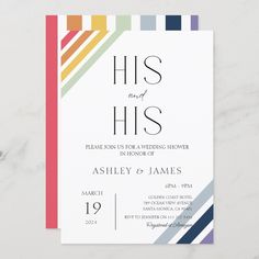 this is an image of a wedding card with the word his and her on it