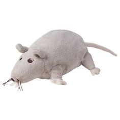 a stuffed rat is laying on its back with it's head in the air