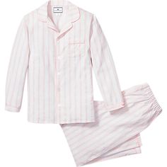 The sleepwear is made from the finest quality cotton and blended with just enough inherently flame retardant fiber to allow it to pass strict CPSC flame retardant laws without using harmful chemicals. The fabric is brushed for added softness, making the sleepwear feel absolutely luxurious, getting cozier after each wash. | Petite Plume | Pajama Set, Pink Stripe (White, Size 3Y) | Maisonette collects the best children’s products from around the world (unlike Zulily, Etsy, The Tot, Farfetch Kids, Sleepwear Dress, Swimming Bathing Suits, Buy Buy, Buy Buy Baby, Flame Retardant, Mini Boden, Harmful Chemicals, 50's Dress, Getting Cozy