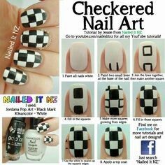 Nascar Nails, Checkered Nail Art, Checkered Nails, Ten Nails, Edgy Nails, Nails Polish, Nail Art Hacks, Nail Art Tutorial