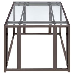 a glass table with metal frame legs