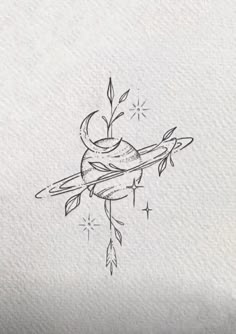 a drawing of a bird sitting on top of a branch with an arrow in it