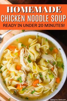 a bowl of chicken noodle soup with the title overlay