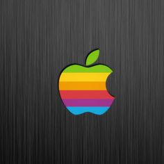 an apple logo is shown on a black background with the colors of rainbow and green