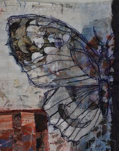 an abstract painting of a butterfly on a wall