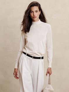 Merino Wool Turtleneck Sweater | Banana Republic Factory White Long Sleeve Turtleneck For Work, Cream Polo Sweater For Fall Workwear, Cream Polo Sweater For Workwear In Fall, Merino Wool Sweater For Spring Workwear, Spring Merino Wool Sweater For Work, Fine Knit Polo Sweater For Spring Workwear, Fine Knit Turtleneck For Workwear, Classic Spring Turtleneck For Workwear, Cream Polo Sweater For Work In Winter