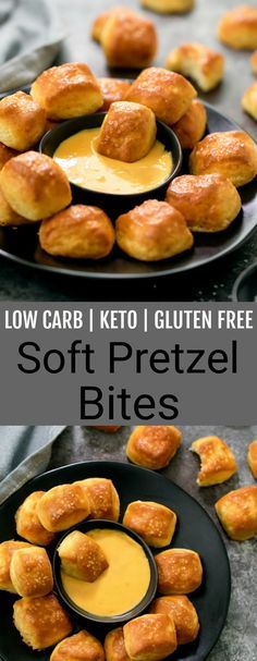 low carb keto gluten free soft pretzel bites on a black plate