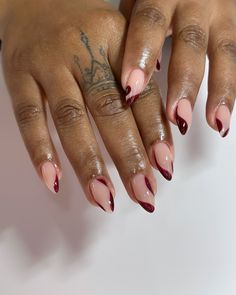 Burgundy abstracts 🫶🏾 Almond Nails Designs, Burgundy Nails, Almond Nail, Makeup Nails, Nail Inspo, Dip, Manicure, Nail Designs, Nails