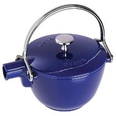 a blue pot with a handle on it