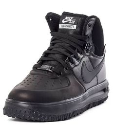 NIKE LUNAR FORCE 1 SNEAKERBOOT (GS) BLACK / BLACK METALIC STYLE # 706803-002 Nike updates the classic Nike Air Force 1 with new technology resulting in a much lighter, more cushioned version. Completely redesigned, the Nike Lunar Force 1 Mid features a lightweight Lunarlon sole with beveled ribs, encapsulated Air-Sole units in the heel/forefoot, adjustable ankle strap, and a rubber outsole with cutouts to reduce weight