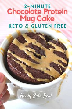 chocolate protein mug cake with keto and gluten free frosting on top