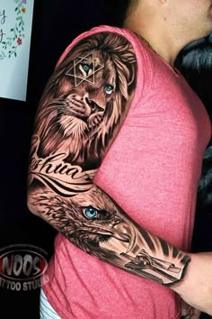 a man with a lion tattoo on his arm