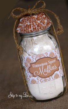 a mason jar filled with cinnamon spice muffins