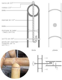 the drawing shows how to make a wooden pole