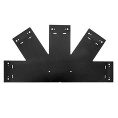 a black metal shelf bracket with three holes