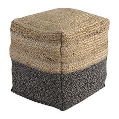 an ottoman made out of jute and fabric