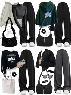 several different types of clothing and accessories are shown in this image, including sweatshirts