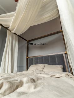 a bed with a white canopy over it King Bed Canopy, Cloud Lounge, Canopy Bed Curtain, Four Poster Bed Frame, Scarf Curtains, Canopy Over Bed, Bed Drapes, Canopy Bed Curtains, Linen Couch