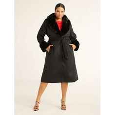 When the puffer jacket doesnt cut it anymore, reach for Sofia Jeans Faux Fur Trim Coat. Layer it over your favorite party dress and grab last looks as you get ready with its one-button closure and self-tie belt. Its heavyweight design is perfect for chilly nights shuffling to and from the soiree. But dont keep it in your closet for special occasions only, this coat is casually smart with sweaters and jeans, too. Only at Walmart. Size: 5X.  Color: Black.  Gender: female.  Age Group: adult. Collarless Denim Jacket, Faux Fur Trim Coat, Fur Trim Coat, Pull On Jeans, Sofia Vergara, Womens Parka, Knit Blazer, Ladies Of London, Sweaters And Jeans