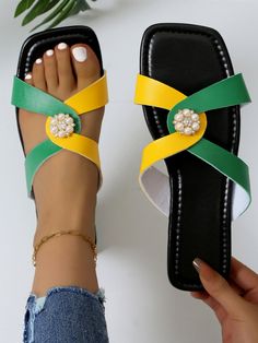 An exclusive offer for you——Affordable prices at Zolucky store, SPU: 29418SL3662FF, Color: Green, Toe Type:Open-Top, Closure Type:Slip On. Square Shoes, Basic Heels, Women Slides, Designer Slippers, Sandals Slippers, Women Shoes Flats Sandals, Womens Summer Shoes, Slippers Women, Pearl Crystal