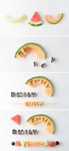 four different slices of watermelon with the words enjoy, enjoy and enjoy written on them