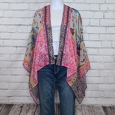 Anthropologie Elizabeth Gillett Semi-Sheer Floral/Animal Mix Kimono In Pink/Rose Versatile, Elegant Semi-Sheer Kimono, Perfect As A Beach/Swim Cover Or As An Accessory For Dresses And Tees Features: Soft, Flowy Polyester Fabric Semi-Sheer Mixed Floral/Animal Print Design Open Front Styling Relaxed Roomy Fit Kimono Silhouette Asymmetric Hem Measurements: Chest 52" Center Back 25" Outside Sleeve 12" Materials: 100% Polyester Machine Wash Tumble Dry Nwt Tags: Boho Bohemian, Resort, Vacation, Cruise Fitted Pink Kimono, Spring Pink Printed Kimono, Pink Spring Party Kimono, Pink Floral Print Kimono For Festival, One Size Pink Kimono For Spring, Spring Party Pink Kimono, Spring Pink One-size Kimono, Fitted Pink Summer Kimono, Pink Kimono For Spring Festival