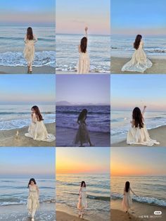 a woman standing on top of a beach next to the ocean