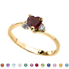 14k Yellow Gold Birthstone and C.Z Heart Promise Ring (12 Birthstones) Factory Direct Jewelry QWR3354Y14k 14K Yellow Gold Birthstone and C.Z Heart Promise Ring (12 Birthstones) * Metal: 14K Yellow Gold * Center-Stone: (Lab Created) ** January Birthstone - Garnet (Lab Created) ** February Birthstone - Amethyst (Lab Created) ** March Birthstone - Aquamarine (Lab Created) ** April Birthstone - Cubic Zirconia ** May Birthstone - Emerald (Lab Created) ** June Birthstone - Alexandrite (Lab Created) ** July Birthstone - Ruby (Lab Created) ** August Birthstone - Peridot (Lab Created) ** September Birthstone - Sapphire (Lab Created) ** October Birthstone - Pink Cubic Zirconia ** November Birthstone - Citrine (Lab Created) ** December Birthstone - Blue Topaz (Lab Created) * Shape and size: heart sha Z Heart, Heart Promise Rings, Ruby Birthstone, Gold Promise Rings, Gem Diamonds, July Birthstone Jewelry, April Birthstone, March Birthstone, January Birthstone