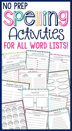 no prep spelling activities for all word lists with the words spelling and writing on it