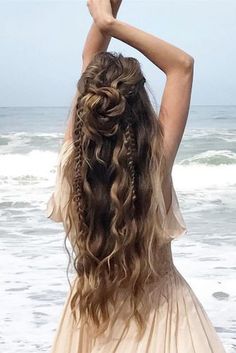 Braids Hairstyles Bridesmaid, Really Long Hair Styles, Sea Braids, Awards Banquet, Ocean Hair, Debut Ideas, Growing Your Hair Out, 2024 Prom, Boho Wedding Hair