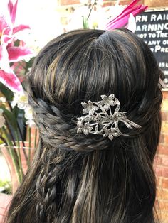 Floral hair accessory, vintage marcasite hair comb, the perfect wedding hair piece for a bride creating a vintage wedding theme. This medium flower hair clip, would be suitable for a bride, bridesmaid, mother of the bride, prom, party or day at the races.  This is a unique handmade hair accessory, made from an original vintage silver tone brooch set with sparkling marcasites, in the shape of a floral bouquet. These style brooches were popular in the 1930's, 1940's, 1950's and onward. The brooch pin is still intact and has been wired onto the hair comb, so that you could remove and wear again as a brooch if you wish. The comb has been beaded with metal beads.  Note that as this is a vintage piece, some small stones may be missing, please study the images carefully. Approximate dimensions To Vintage Bridal Hair, Bridesmaid Hair Comb, Hair Accessories Flower, Floral Wedding Hair, Art Deco Hair, Bridesmaid Flower, Vintage Hair Combs, Vintage Wedding Theme, Floral Accessories Hair