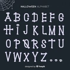 halloween alphabet with spider web on black background