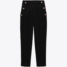 Zara Woman’s Black Pants W. Decorative Gold Buttons, S, Stretch Waist (No Zip) Chic N Classy, Business Or Dress Up. Nwot. Zara Jumpsuit, Jumpsuit Trousers, Decorative Buttons, Zara Pants, Zara Woman, Zara Black, Gold Buttons, Zara Women, Black Pants