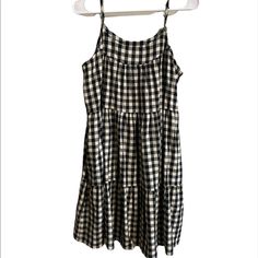 Perfect For Hot Summer Days! Questions? Leave A Comment Below! Thrift Manifestation, Tiered Ruffle Dress, Ruffle Dress, Hot Summer, Summer Days, Gingham, Angeles, Plaid, Black White