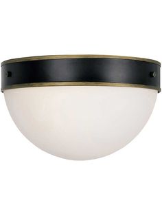 a light fixture with an oval glass shade on the top and black trim around it