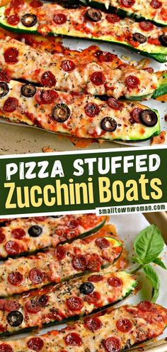 pizza stuffed zucchini boats on a white plate