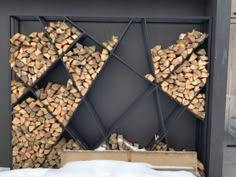 the firewood is stacked on top of each other and ready to be used as a fireplace screen