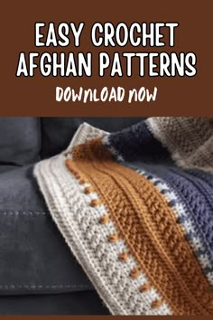 the easy crochet afghan pattern is shown with text overlay