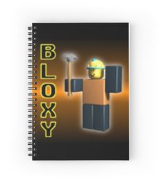 a spiral notebook with an image of a man holding a hammer and the words bloxs on it