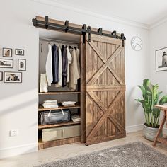 an image of a closet with sliding doors and measurements for the door to which it is open