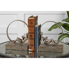 a bookend sitting on top of a glass table