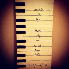 a piece of paper with writing on it that says music is life, that's why our hearts have beats