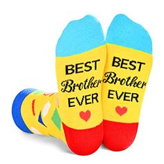 BROTHER GIFTS Brother socks, step brothers socks. Fun brother socks feature a pattern of many graphics. Socks with sayings on the bottom of the feet - "BEST BROTHER EVER".SIZE & PACKINGFunny gifts for brothers from sisters. 1 pair comes in each plastic zippered bag. L: Fit for Shoe Size 12-5(Youth)/7-10 Years Big Kids.QUALITY MATERIALBest brother gifts from sister. Best brother ever gifts. Funny brother gifts from sister. The boys socks that we use 80% combed cotton, 17% polyamide, and 3% sp Unique Gifts For Brother, Brother Gifts From Sister, Thanksgiving Socks, Gifts Brother, Gifts For Brothers, Best Brother Ever, Medical Socks, Sock Display, Brother Birthday Gift