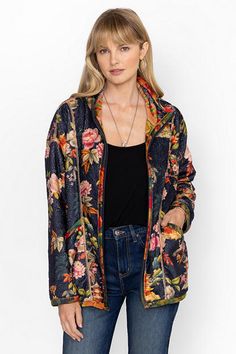 Bold and brilliant, the Joan Zip Sherpa Jacket is crafted from a lightweight easily packable material. Featuring a zip front with a high, fitted neck, this fully reversible jacket is embellished with a vibrant colorful pattern and is finished with functional pockets. Layer over a classic tee and relaxed-fit jeans for an eye-catching weekend look. Women's Joan Zip Sherpa Jacket by Johnny Was in Tiedye Scarf Print Red, Size Medium Spring Long Sleeve Quilted Jacket With Zipper Closure, Spring Long Sleeve Quilted Jacket With Zipper, Spring Nylon Quilted Jacket With Pockets, Spring Travel Outerwear With Zipper Closure, Casual Multicolor Quilted Jacket For Fall, Multicolor Nylon Outerwear For Fall, Fall Multicolor Nylon Outerwear, Boho Chic Outfits, Reversible Jacket