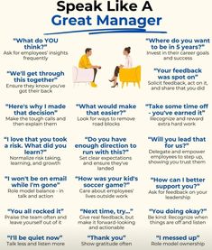 a poster with the words speak like a great manager and what do you think?