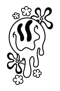 an elephant with flowers on it's head is drawn in black and white ink