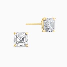 The Ecksand Asscher-Cut Diamond Stud Earrings shown with Lab-grown 0.30 ctw Elegant Asscher Cut Single Diamond Earrings, White Asscher Cut Diamond Earrings, Formal Single Cut Asscher Diamond Earrings, Formal Asscher Cut Single Cut Diamond Earrings, Elegant Diamond Earrings With Asscher Cut, Classic Formal Diamond Earrings With Single Cut Diamonds, Elegant Asscher Cut Diamond Accent Earrings, Asscher Cut White Gold Diamond Earrings, Classic Gold Diamond Earrings