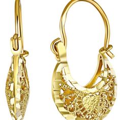 14k Yellow Gold Polished Fancy Filigree Hoop Earrings (12 X 21mm ) Metal Stamp: 14k Metal : Yellow Gold Height : 21 Mm. Width : 12 Mm. Avg.Metal Weight: 1.5 Gr. Back Finding : Hinge Gold Filigree Small Hoop Jewelry, 14k Gold Filigree Earrings, Small Hoop Gold Filigree Earrings, 14k Gold Hoop Earrings With Filigree Detail, Gold Filigree Hoop Jewelry, Gold Pierced Hoop Earrings In Fine Jewelry Style, Gold Plated Filigree Hoop Earrings, Gold-plated Filigree Hoop Earrings, Filigree Yellow Gold Hoop Jewelry